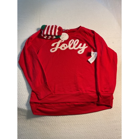 Workshop Republic Clothing Sweatshirt Women's Small Red Fuzzy Socks NWT - Picture 1 of 6